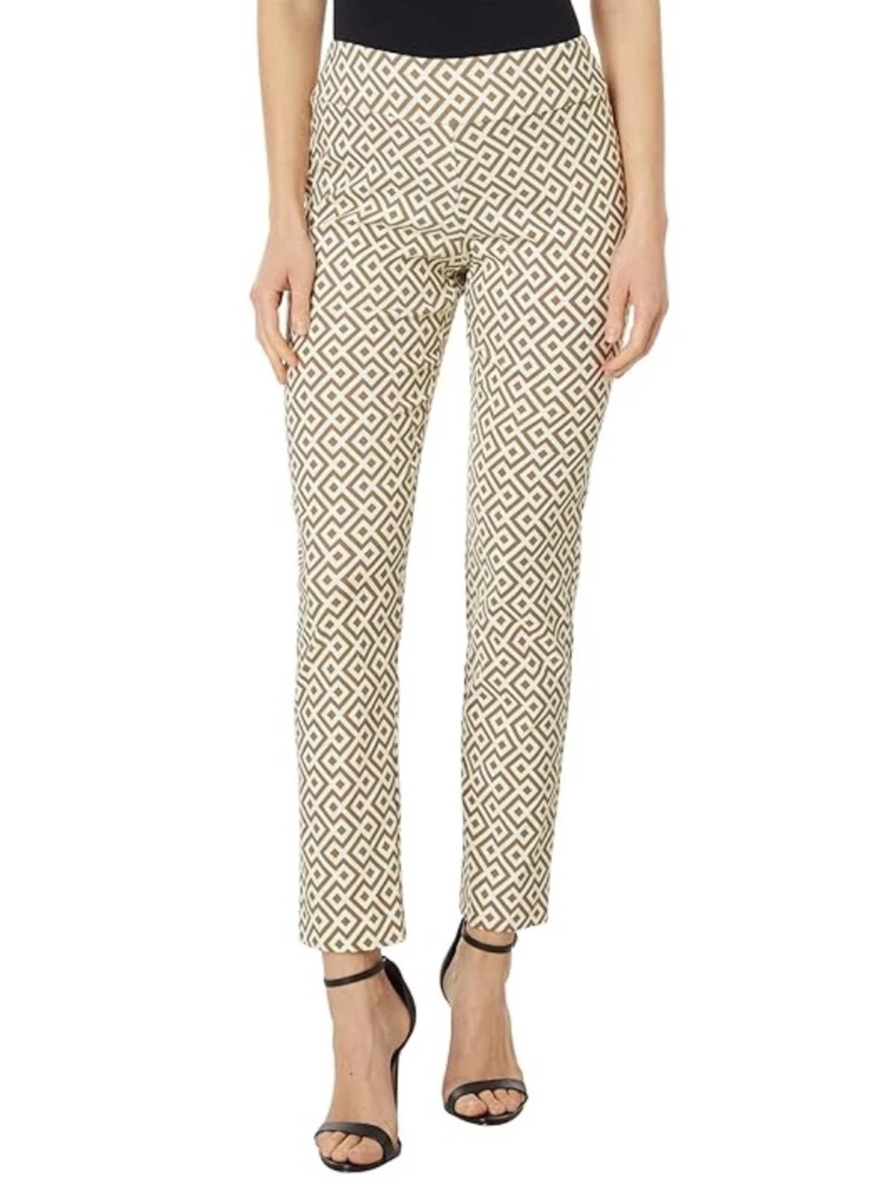 NEW Krazy Larry Geometric Pull On Ankle Pants Size 8 Skinny Fit High Rise Taupe